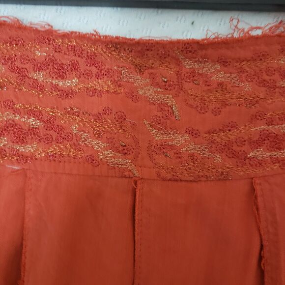 Vintage Da Nang Pleated Skirt Red Orange Grunge Skater‎ Size L Boho Raw Edges - Picture 4 of 8